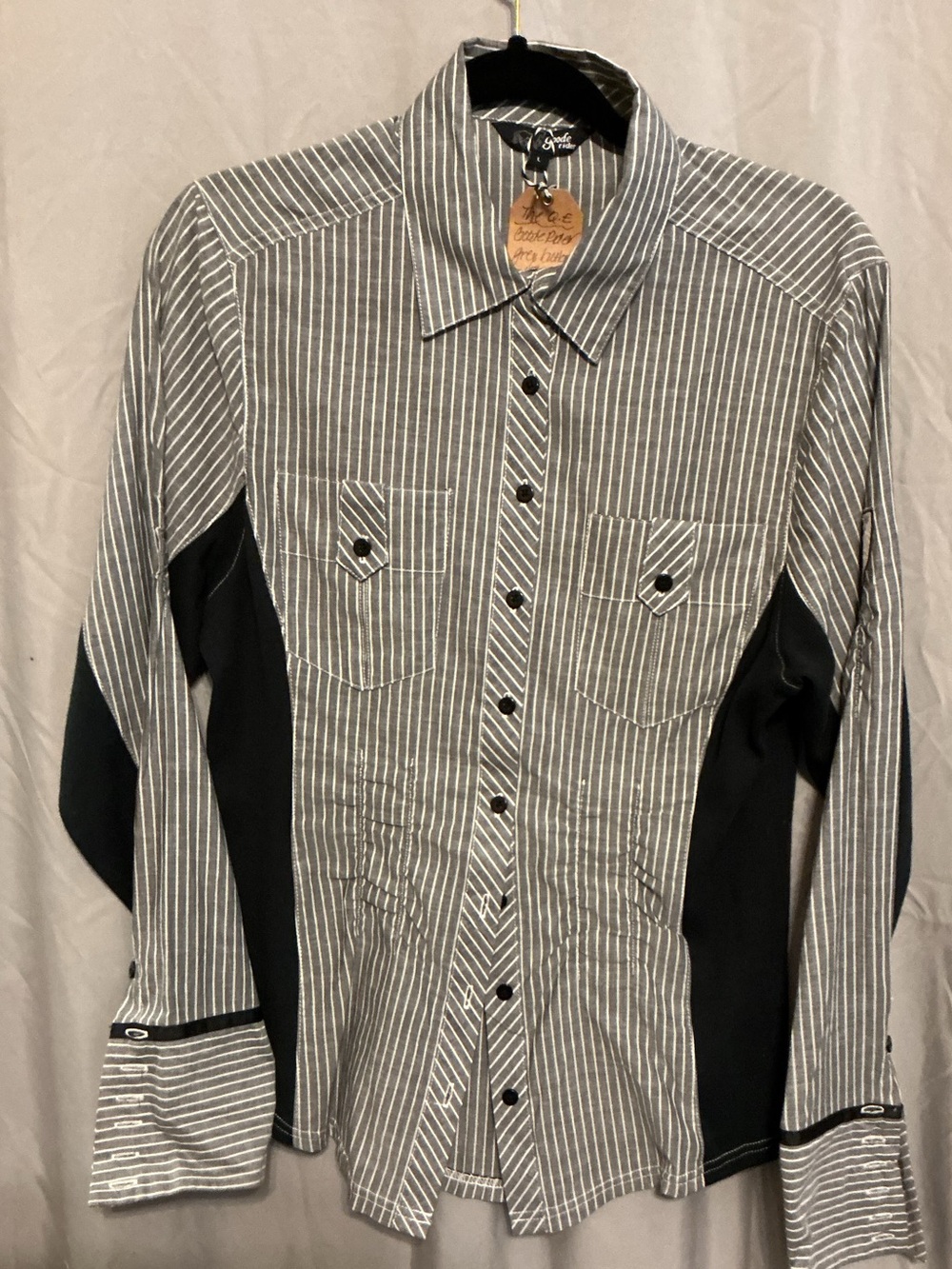GOODE RIDER Striped Button-Up Shirt with Black Side Panels